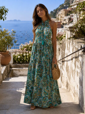 harlow and rose maxi dress Harlow & Rose Women's Multicolor Polyester Round Neck Short Sleeve Maxi Dress XL
